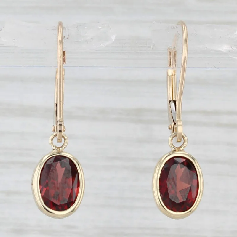 Statement Earrings For Bold Fashion-1.80ctw Oval Garnet Drop Earrings 14k Yellow Gold Lever Backs