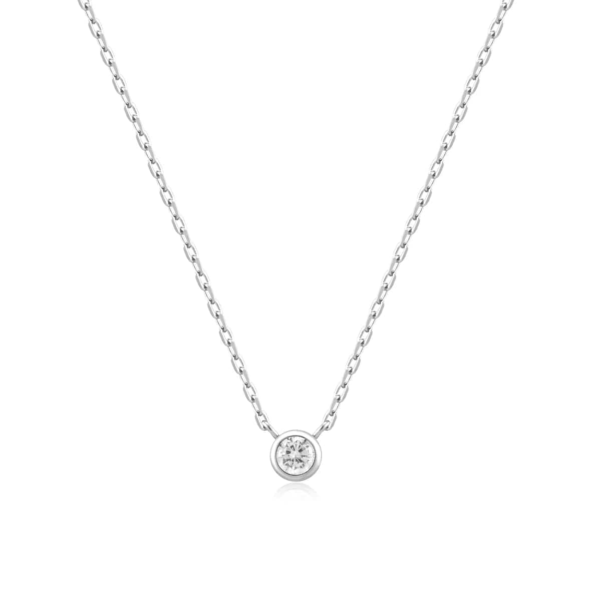 Elegant Heart Shaped Necklaces For Romantic Fashion-Silver Round Solitare Cubic Zirconia Necklace