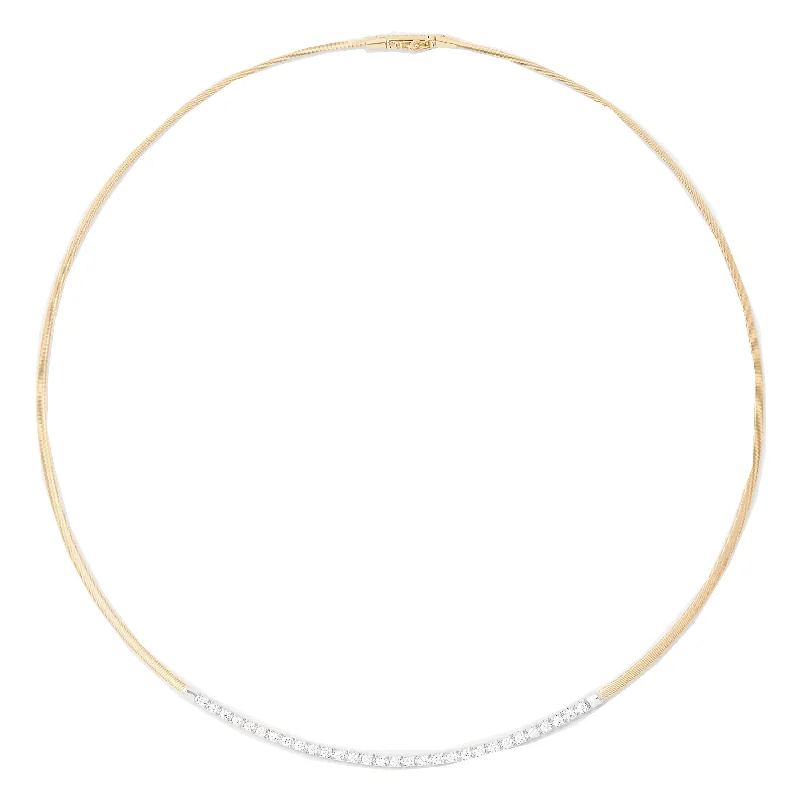 Layered Gemstone Necklaces For Boho Look-Marco Bicego 18K Yellow Gold Single Strand Coil Collar with Diamond Bar