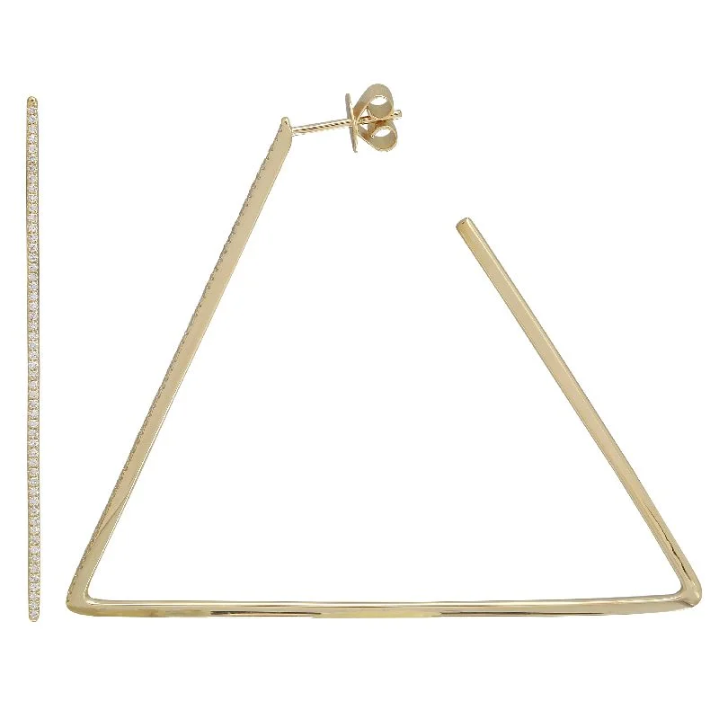 Classic Stud Earrings For Every Day Wear-14k Yellow Gold Triangle Diamond Hoop Earrings