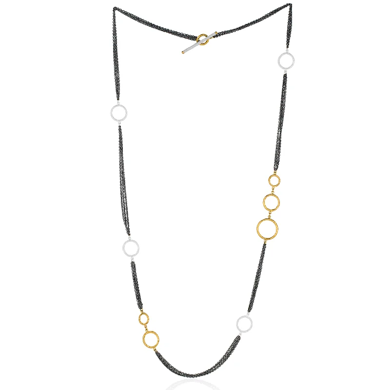 Fashionable Choker Necklaces For Summer Parties-Lika Behar "Bubbles" Multichain Necklace in Sterling Silver & 24K Gold 36" BUB-N-115-GXSIL