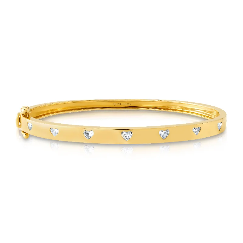 Bangles With Charm Elements-Diamond hearts bangle, 14kt gold