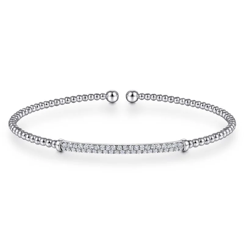 Bracelets With Luxe Touch-Gabriel & Co. - BG4262-62W45JJ - 14K White Gold Bujukan Split Cuff Bracelet with Diamond Pavâ€š Bar