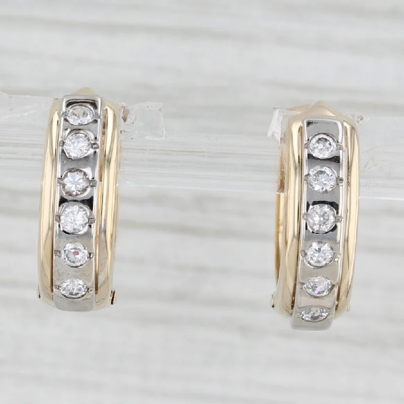 Cute Stud Earrings For Kids-0.24ctw Cubic Zirconia Hoop Huggie Earrings 14k Yellow Gold Snap Top Round Hoops