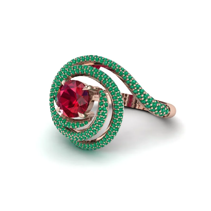 Bold Silver Wedding Bands For Non-Traditional Brides-Ruby Double Halo Swirling Engagement Ring - Serena No. 26