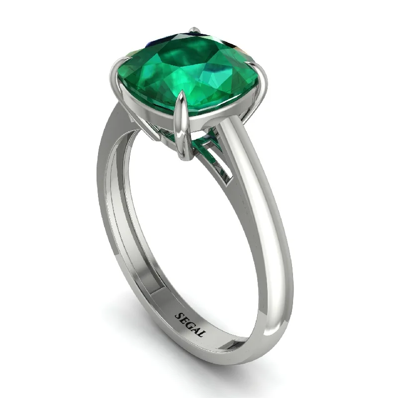 Custom Rings For Bridesmaids Gifts-Cushion Cut Emerald Solitaire Engagement Ring - Royalty No. 6