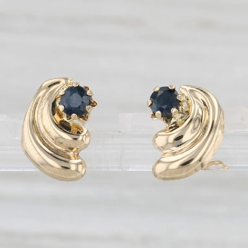 Colorful Gemstone Earrings For Playful Looks-0.30ctw Blue Sapphire Beveled Stud Earrings 14k Yellow Gold