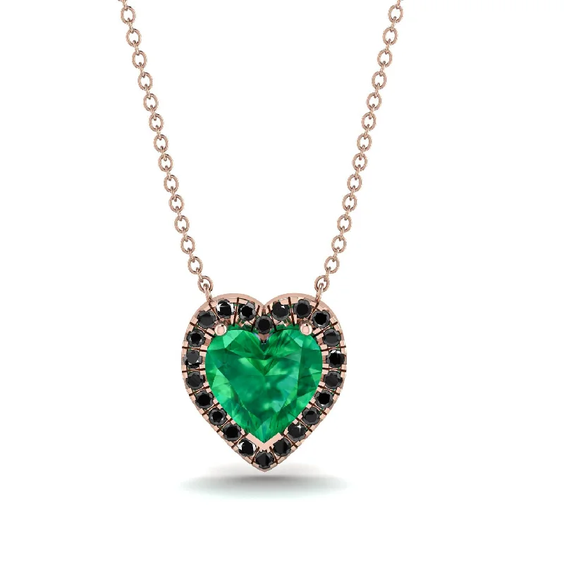 Dainty Gemstone Necklaces For Elegant Wear-4.7Ct Emerald Halo Heart Necklace - Jaylene No. 35