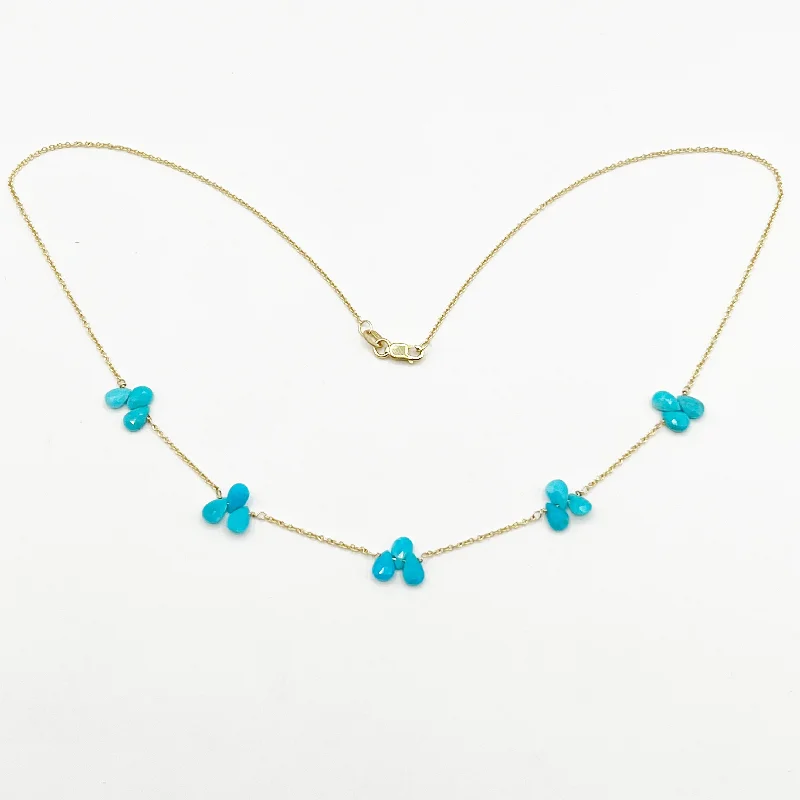 Colorful Crystal Pendant Necklaces For Evening Wear-Turquoise Flower Necklace on a Gold Chain