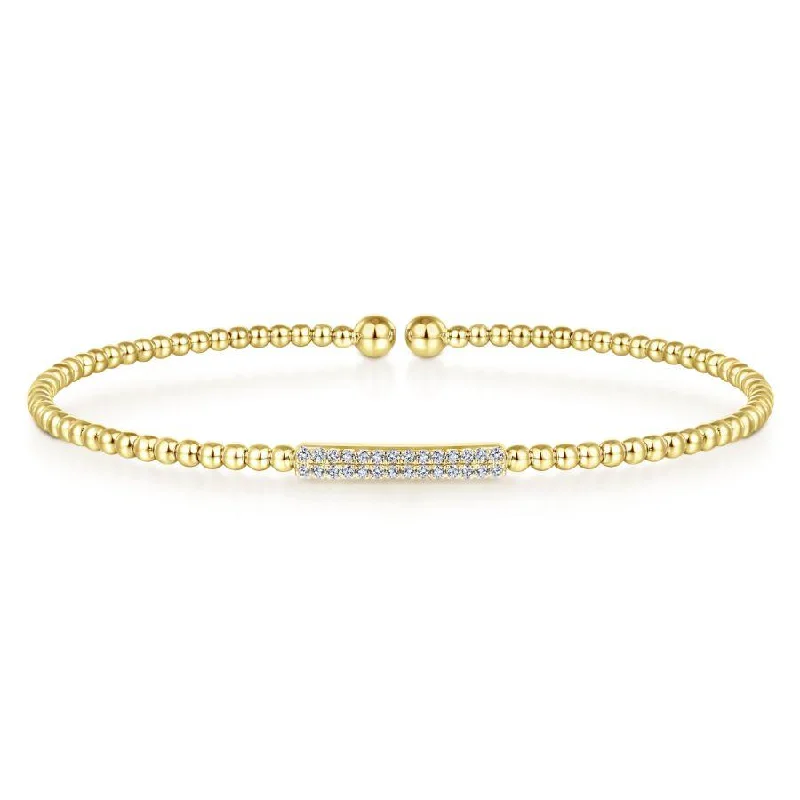 Bracelets For Classy Occasions-Gabriel & Co. - BG4119-62Y45JJ - 14K Yellow Gold Bujukan Bead Cuff Bracelet with Diamonds