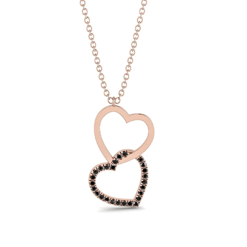 Silver Bar Pendant Necklaces For Modern Chic-Interlocked Hearts Black Diamond Necklace - Wendy No. 8