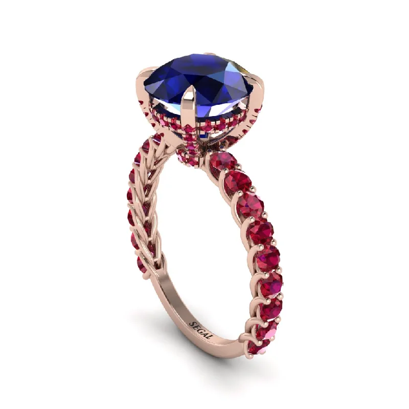 Elegant Rose Gold Rings For Special Occasions-Sapphire Twisted Band Halo Engagement Ring - Avianna No. 59