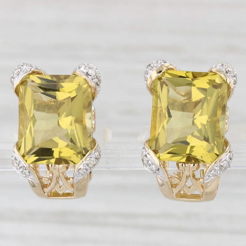 Customizable Earrings For Personal Touch-12.55ctw Lemon Quartz Diamond Drop Earrings 14k Yellow Gold Omega Backs