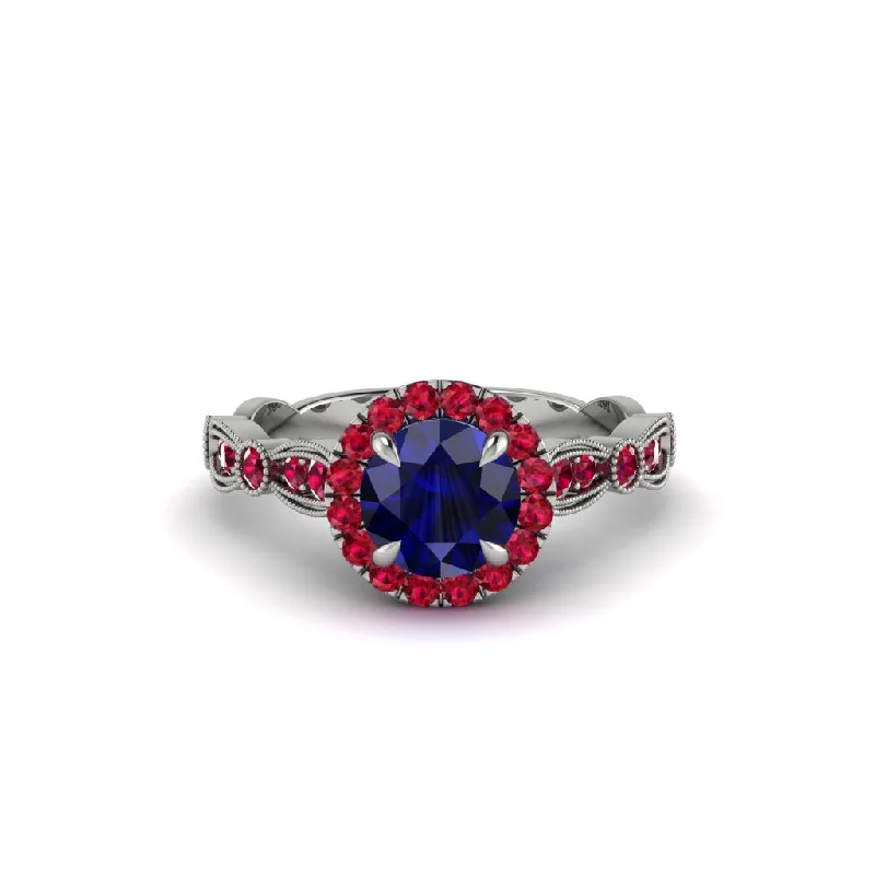 Large Statement Rings For Bold Fashion-Round Cut Sapphire Radiant Eternity Engagement Ring - Kamryn No. 60