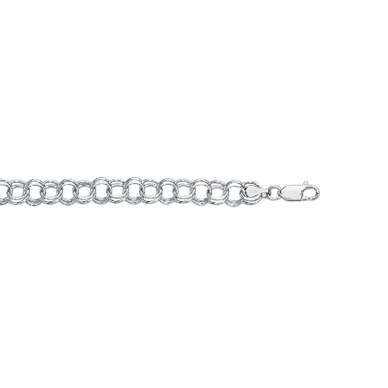 Bracelets With Butterfly Designs-14kt 7" White Gold Diamond Cut Double Link Charm Bracelet with Lobster Clasp WCB125-07