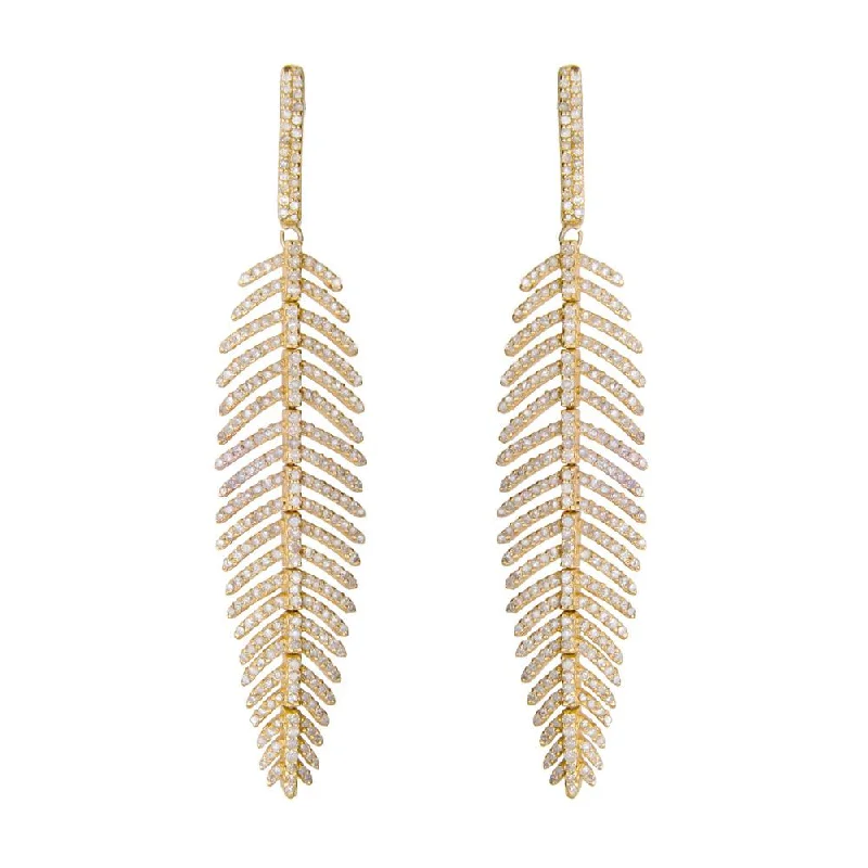 Beautiful Pearl Earrings For Weddings-FEATHER WIND DIAMOND EARRINGS, GOLD