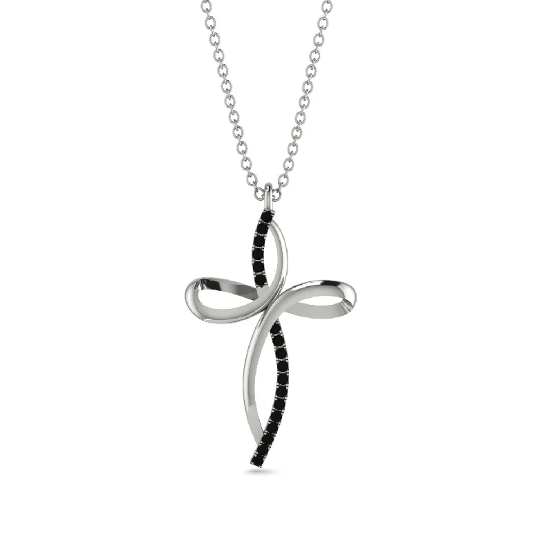 Personalized Initial Pendant Necklaces For Gifts-Unique Black Diamond Swirling Cross Necklace - Arthur No. 9