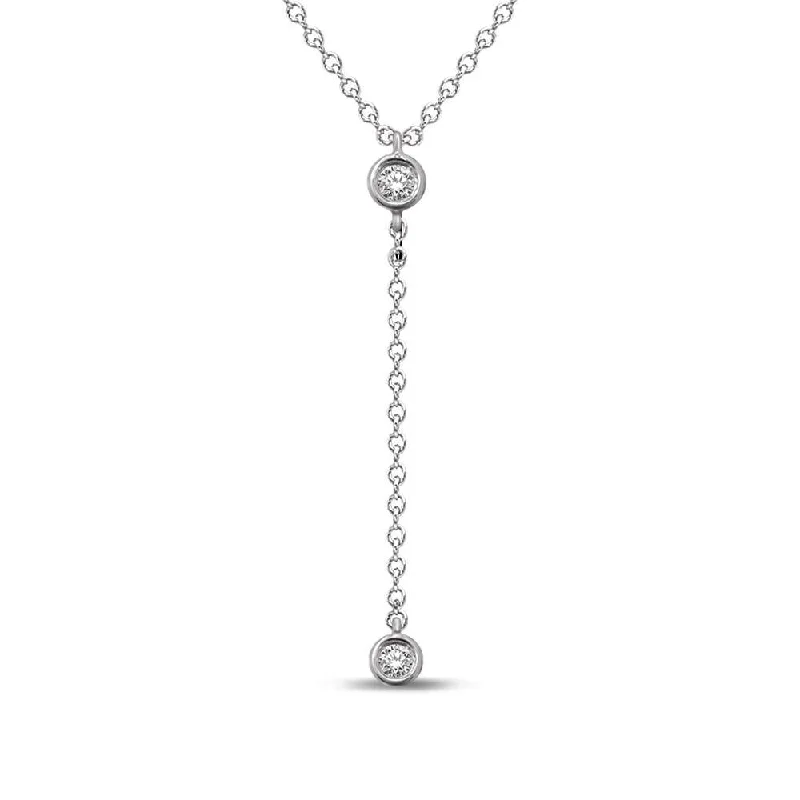 Long Beaded Necklaces For Boho Vibes-10K White Gold 1/20 Ct.Tw.Diamond Lariate Necklace