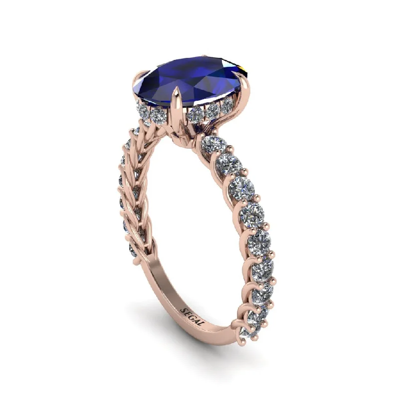 Custom Rings For Bridesmaids Gifts-Oval-Cut Halo Sapphire Timeless Elegance Engagement Ring - Kelsey No. 14