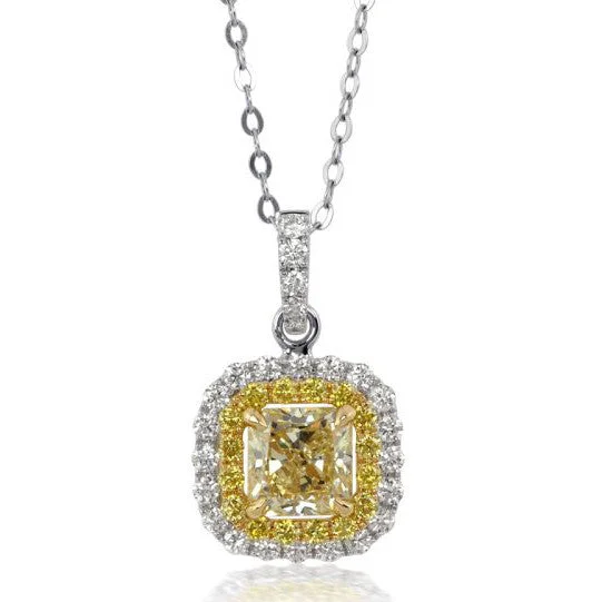 Colorful Stone Pendant Necklaces For Summer Wear-Fancy Light Yellow Square 1.04 carat Diamond Pendant Necklace 18K Gold