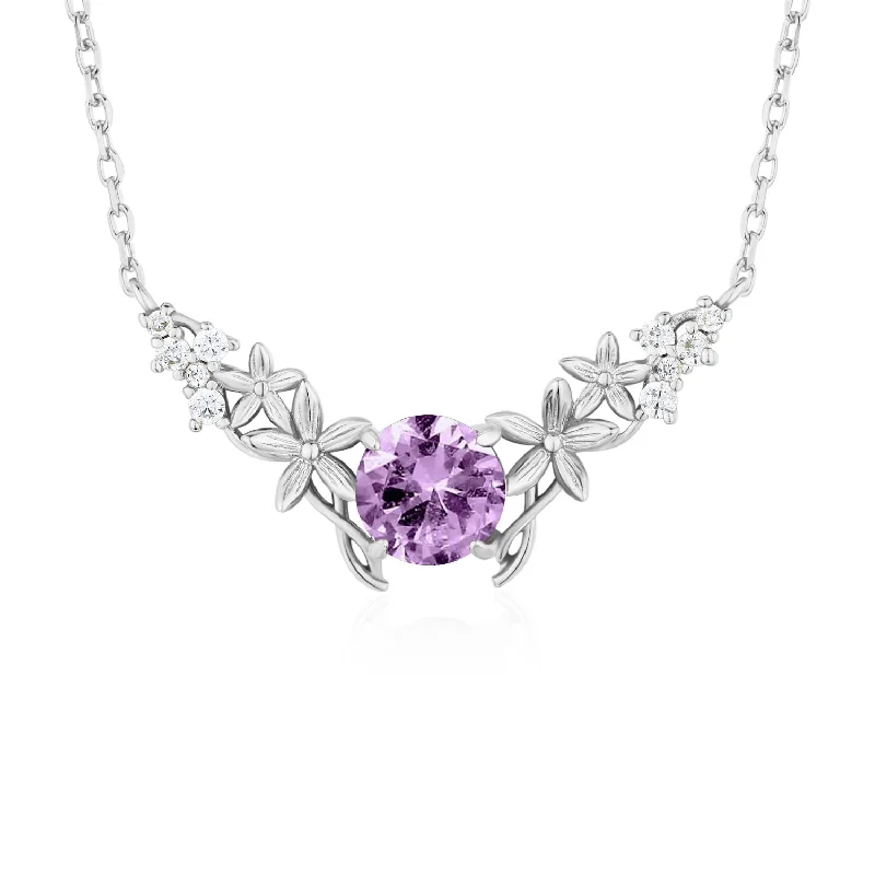 Custom Sterling Silver Necklaces For Bridal Jewelry-Silver Leaf Amethyst Necklace