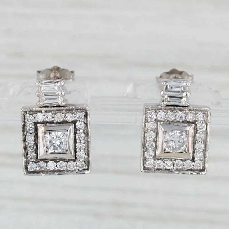 Sparkling Diamond Earrings For Weddings-0.75ctw Diamond Halo Stud Earrings 14k White Gold