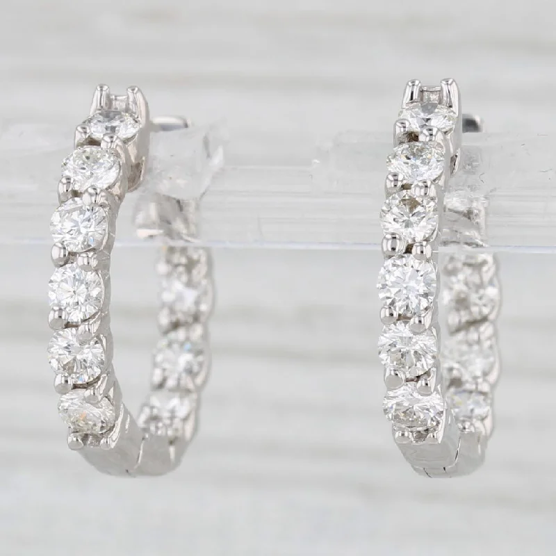 Gold Dangle Earrings For Party Wear-1.50ctw Inside Out Diamond Hoop Earrings 14k White Gold Hinged Round Hoops