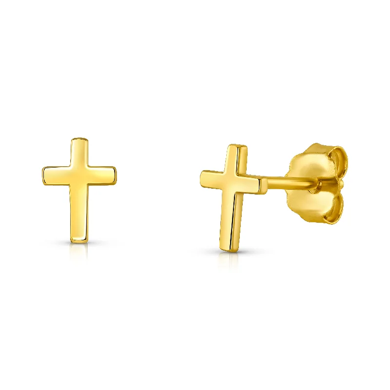 Glamorous Crystal Earrings For Brides-SOLID CROSS STUDS, GOLD