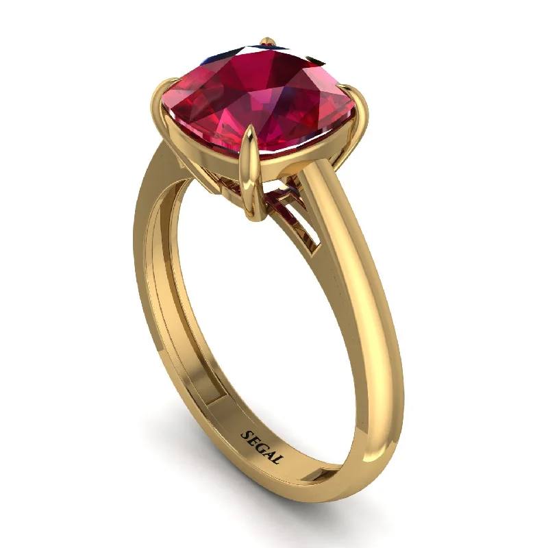 Custom Gold Rings For Special Occasions-Cushion Cut Ruby Solitaire Engagement Ring - Royalty No. 10