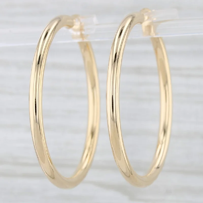 Gold Plated Earrings With Crystals-New Large Hoop Earrings 14k Yellow Gold Snap Top Round Hoops 3 x35 mm