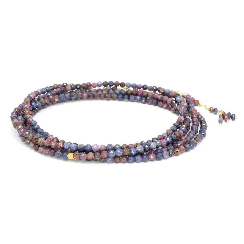 Beautiful Long Pendant Necklaces For Fashionistas-Anne Sportun Pink and Blue Sapphire Bead Wrap Bracelet Necklace 34 Inches B098G-PK/BL