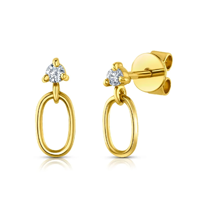 Stunning Gemstone Earrings For Elegant Parties-OVAL DROP DIAMOND EARRINGS, 14KT GOLD