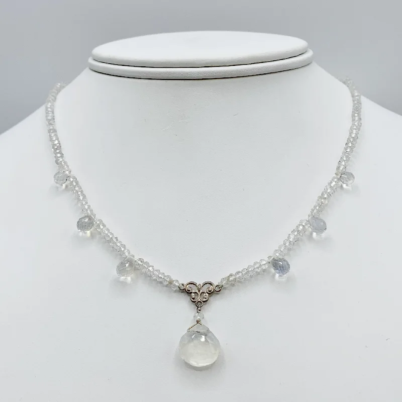 Layered Gold Necklaces For Bold Fashion-Moonstone and Sterling Silver Necklace with Various Shaped Drops