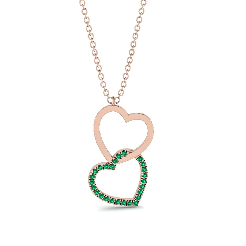 Trendy Rope Necklaces For Casual Fashion-Interlocked Hearts Emerald Necklace - Wendy No. 5