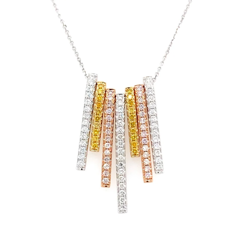 Layered Necklaces For Trendy Style-18k Tri Color Gold Fancy Color Diamond Multi Bar Fashion Necklace