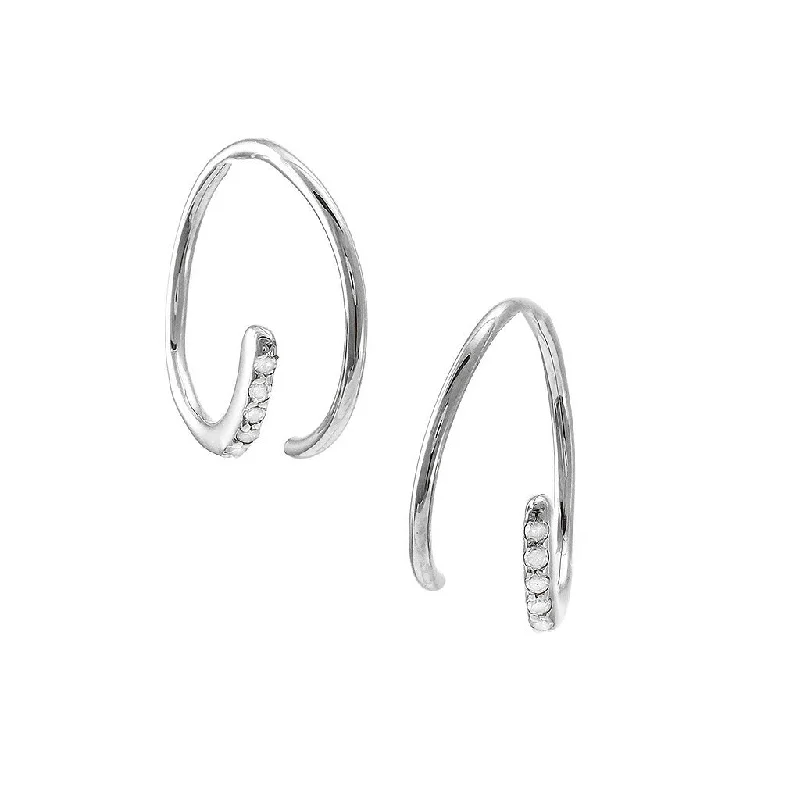 Trendy Resin Earrings For Creative Styles-14K White Gold Diamond Threader Hoop Earrings