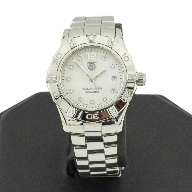 Watches For New Year Celebrations-TAG Heuer Aquaracer White Mother of Pearl Stainless Steel Women's Watch - WAF141G