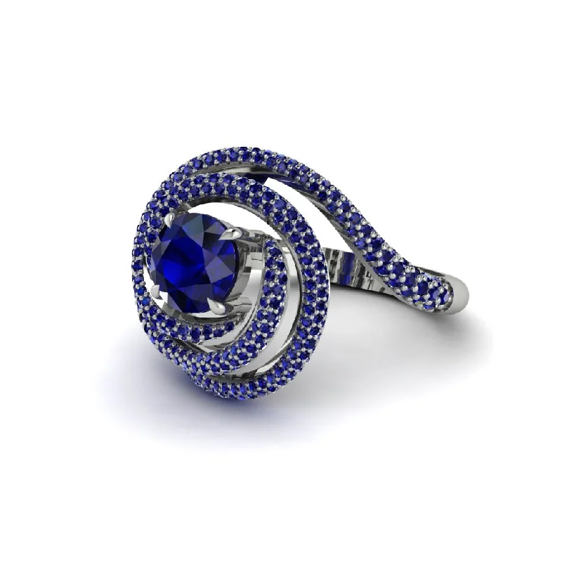 Diamond Rings For Engagement-Sapphire Double Halo Swirling Engagement Ring - Serena No. 75