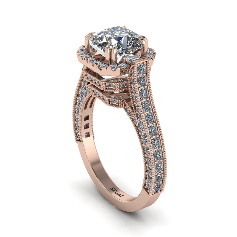 Statement Gemstone Rings For Bold Fashion-Diamond Three Halo Milgrain Engagement Ring - Mira No. 2