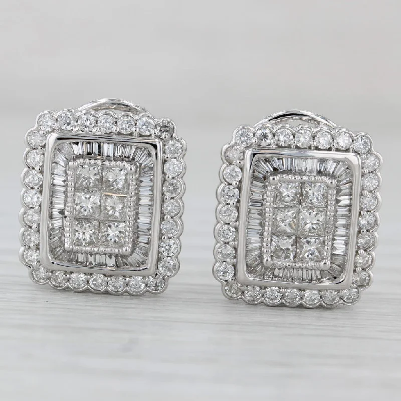 Handmade Earrings For Vintage Style-2.26ctw Diamond Halo Earrings 10k Gold Post 14k Gold Fronts Omega Backs