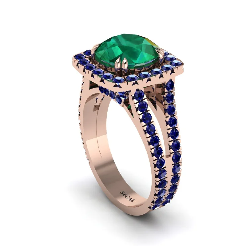 Custom Promise Rings For Personalized Style-Emerald Pave Split Shank Engagement Ring - Averie No. 65