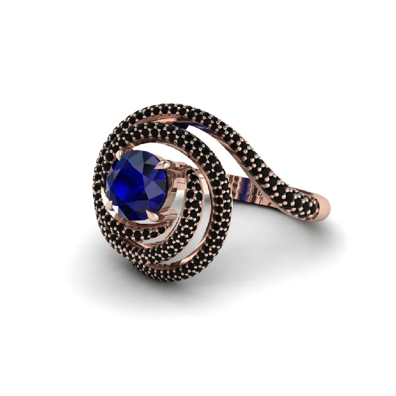 Custom Rose Gold Wedding Rings For Brides-Sapphire Double Halo Swirling Engagement Ring - Serena No. 44