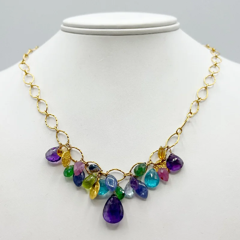 Custom Birthstone Necklaces For Thoughtful Gifts-Variety Stone Drops with Gold Vermeil Chain Necklace