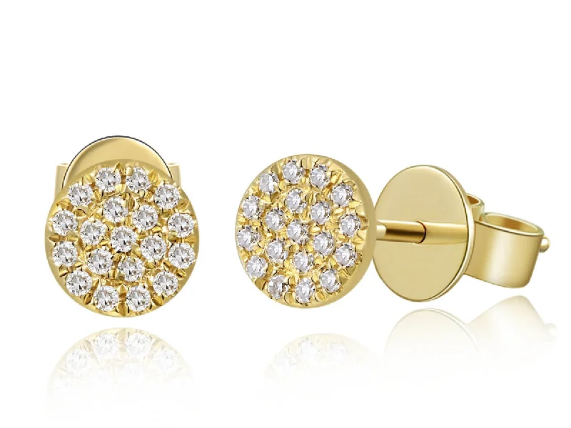 Stylish Crystal Earrings For Bridesmaids-14k Yellow Gold Flat Mini Disc Diamond Earrings