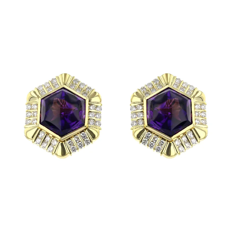 Silver Hoop Earrings For Simple Glam-18K Gold Amethyst and Diamond Clip-on Earrings