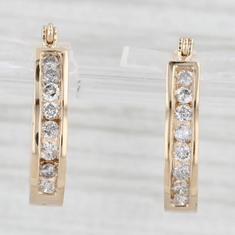 Custom Drop Earrings For Unique Designs-0.50ctw Diamond Hoop Earrings 14k Yellow Gold Oval Snap Top Hoops