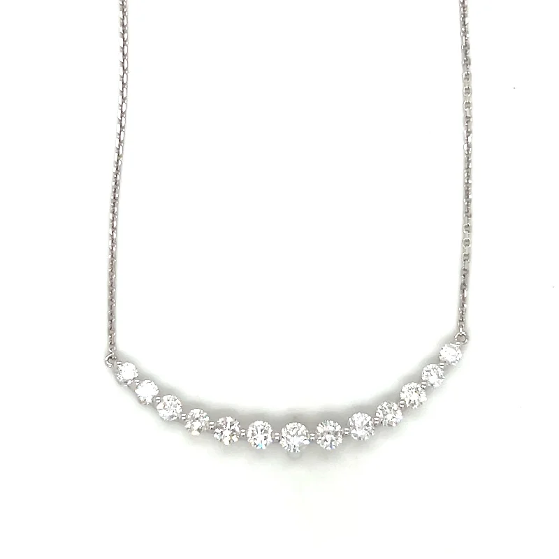 Gold Plated Necklaces With Diamonds-18k White Gold Curved Bar Diamond Necklace