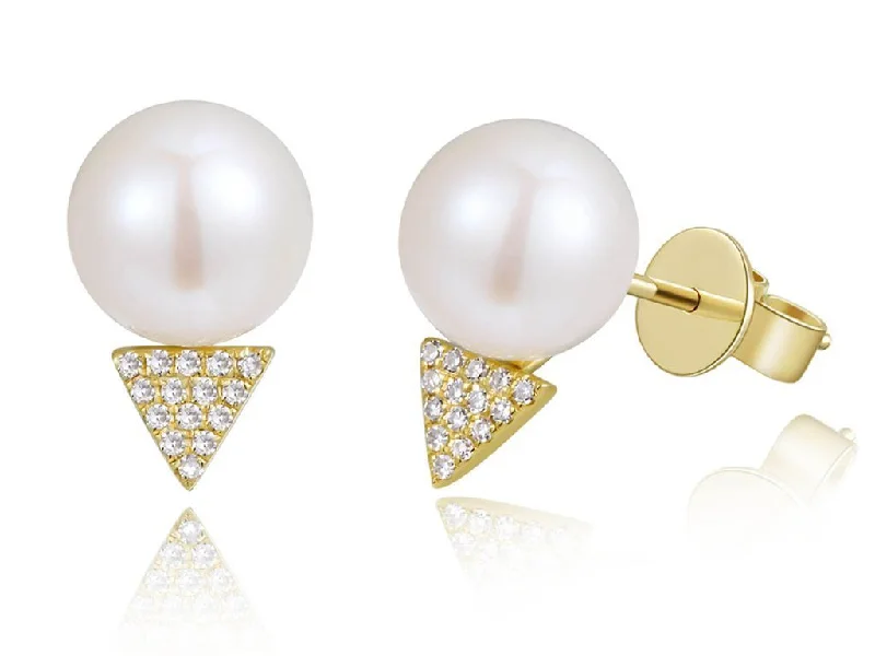 Colorful Gemstone Earrings For Playful Looks-14K Yellow Gold Diamond + Pearl Earrings