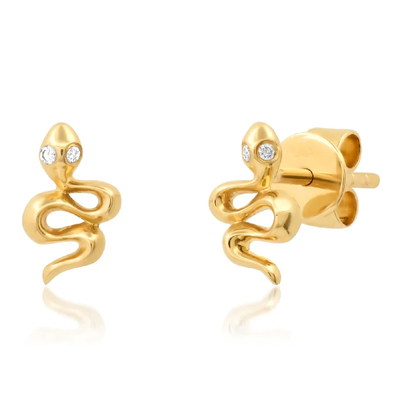 Sleek Hoop Earrings For Stylish Look-BABY SNAKE DIAMOND STUDS, 14kt GOLD