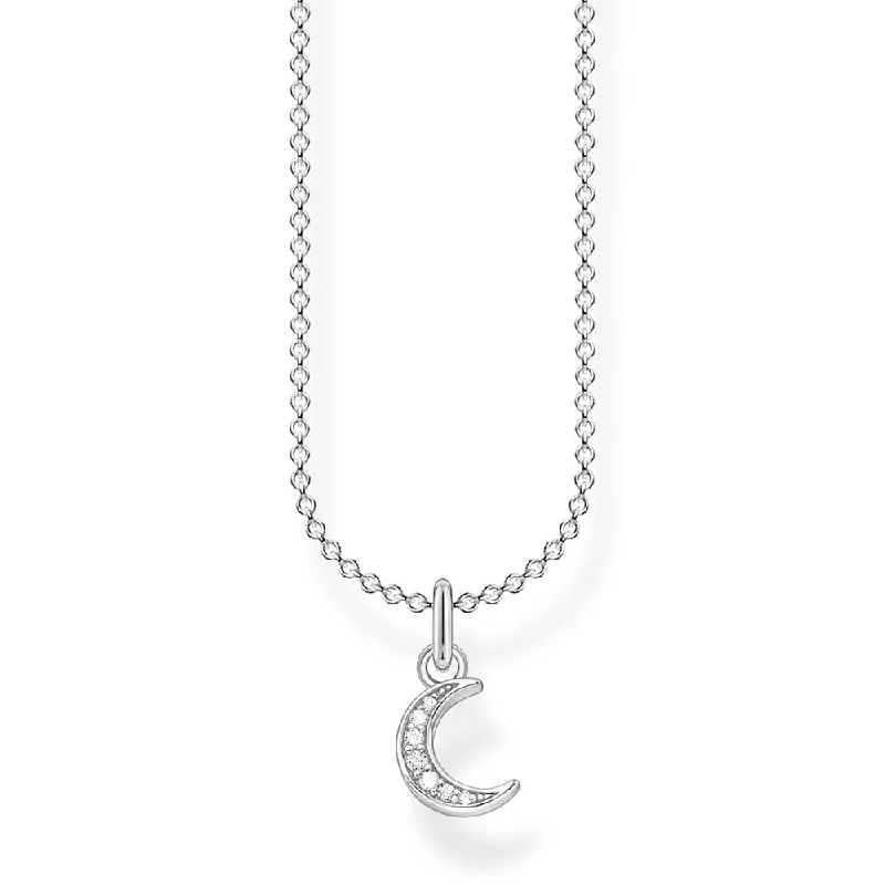 Simple Gold Chain Necklaces For Elegant Style-Sterling Silver Thomas Sabo Charm Club Moon Zirconia Necklace 38-45cm